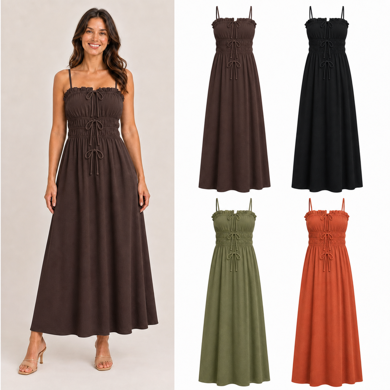 Women's ruched drawstring maxi dress mixed four pack A