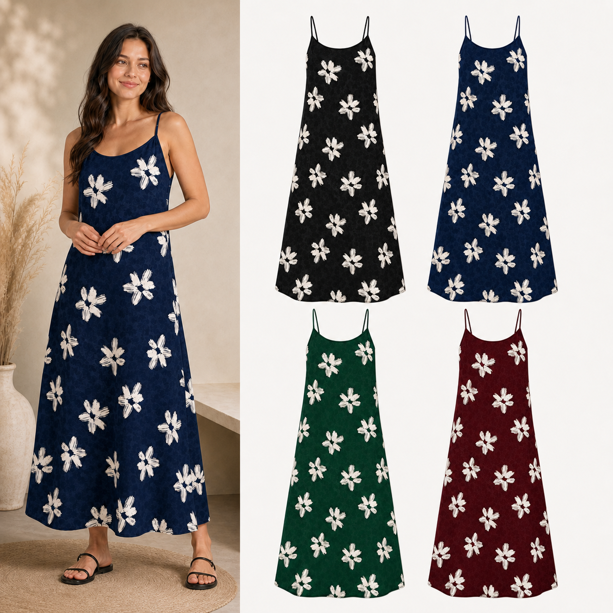 Women's floral camisole maxi dress mixed four-pack A