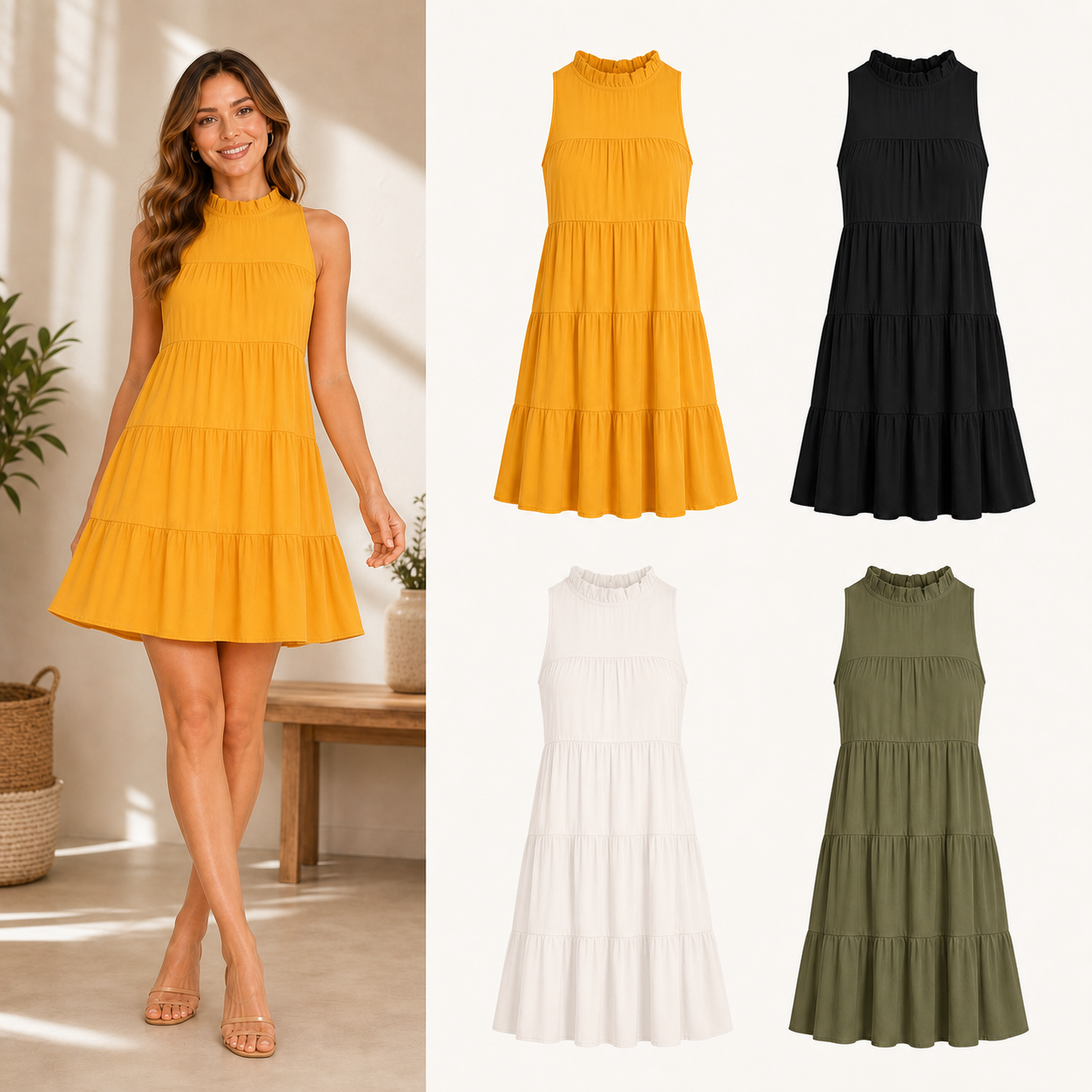 Women's tiered mini dress mixed four pack A
