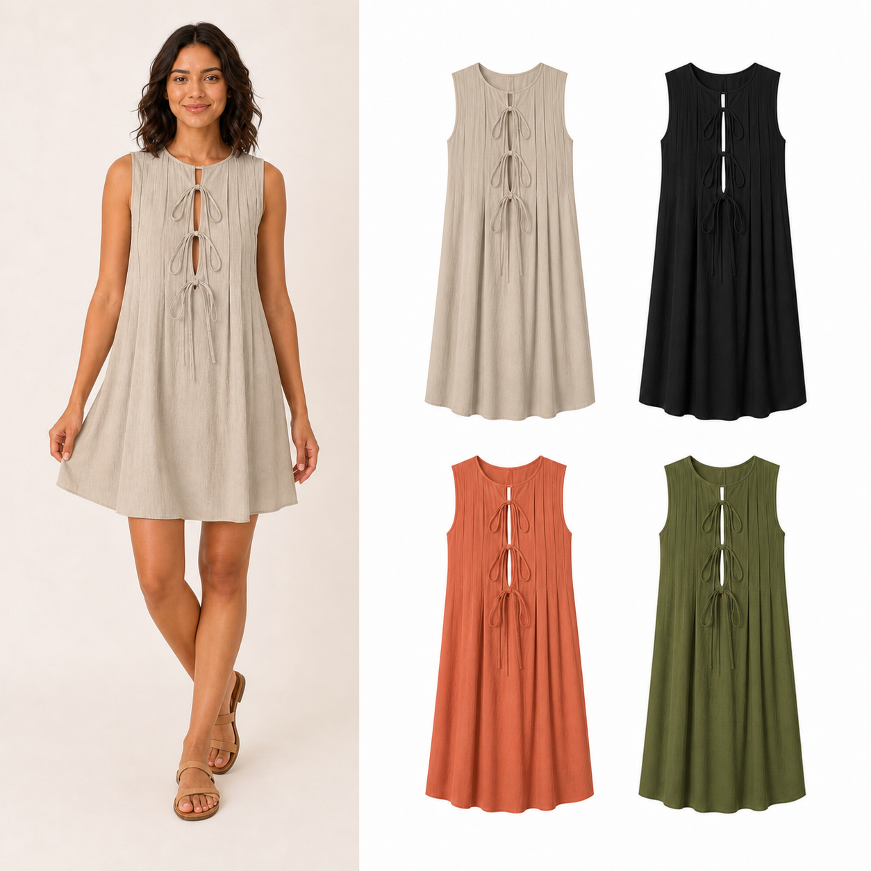 Women's tie-front pintuck mini dress mixed four pack A