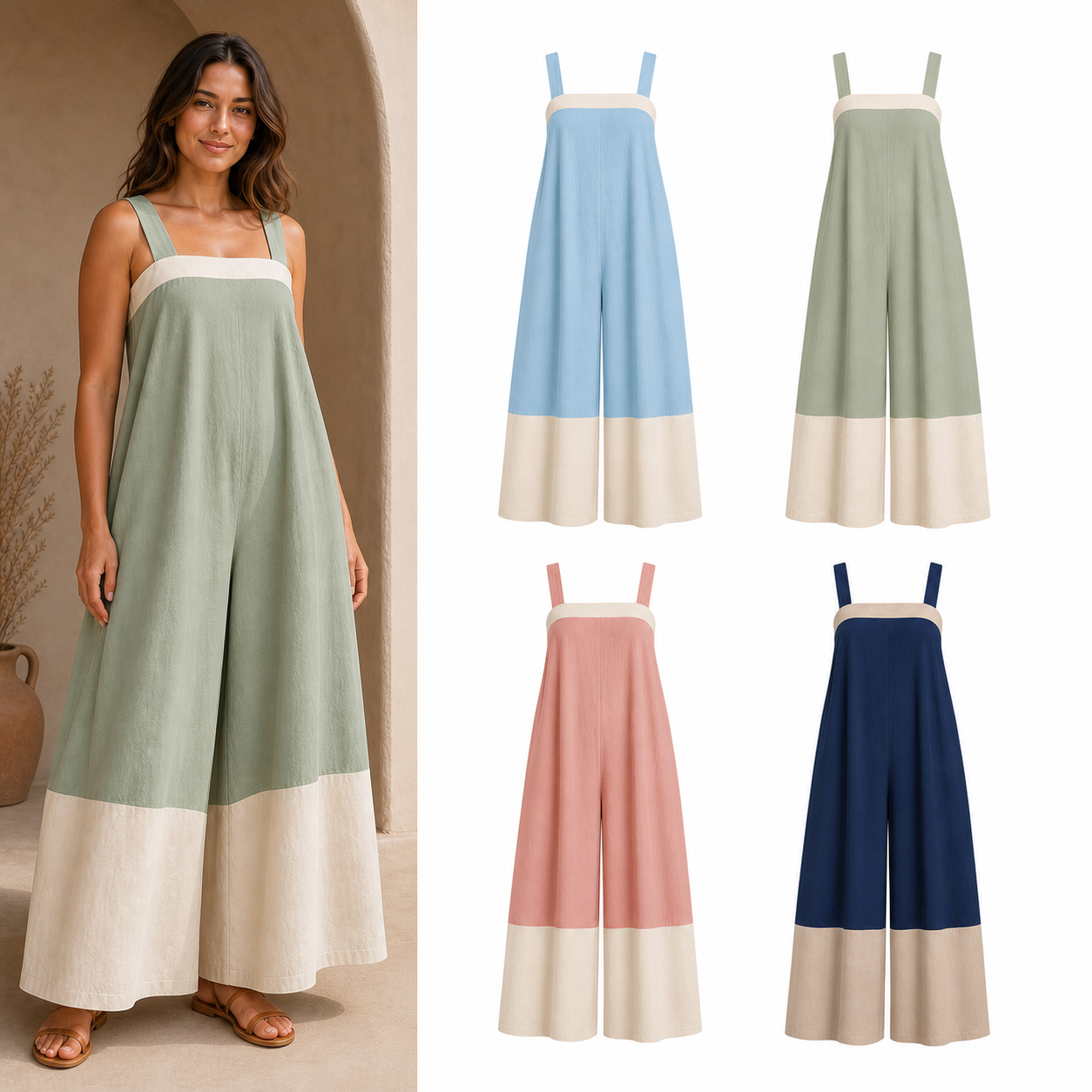 Women's colorblock wide-leg jumpsuit four-pack A