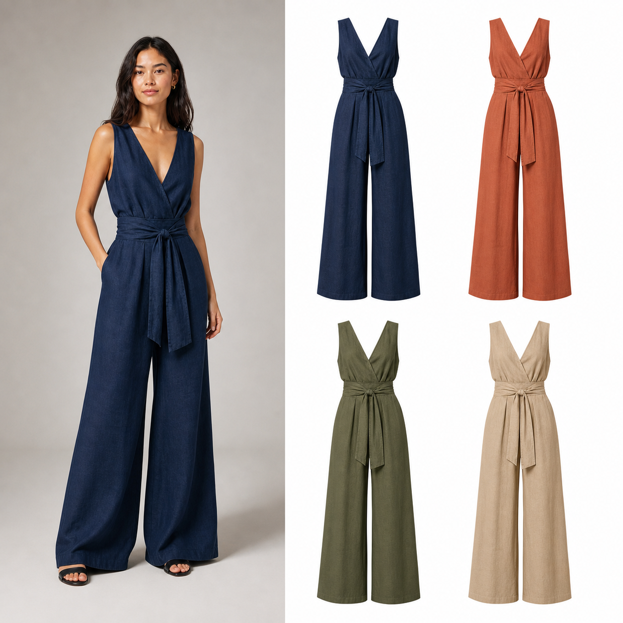 Women's wrap V-neck wide-leg jumpsuit mixed four pack A