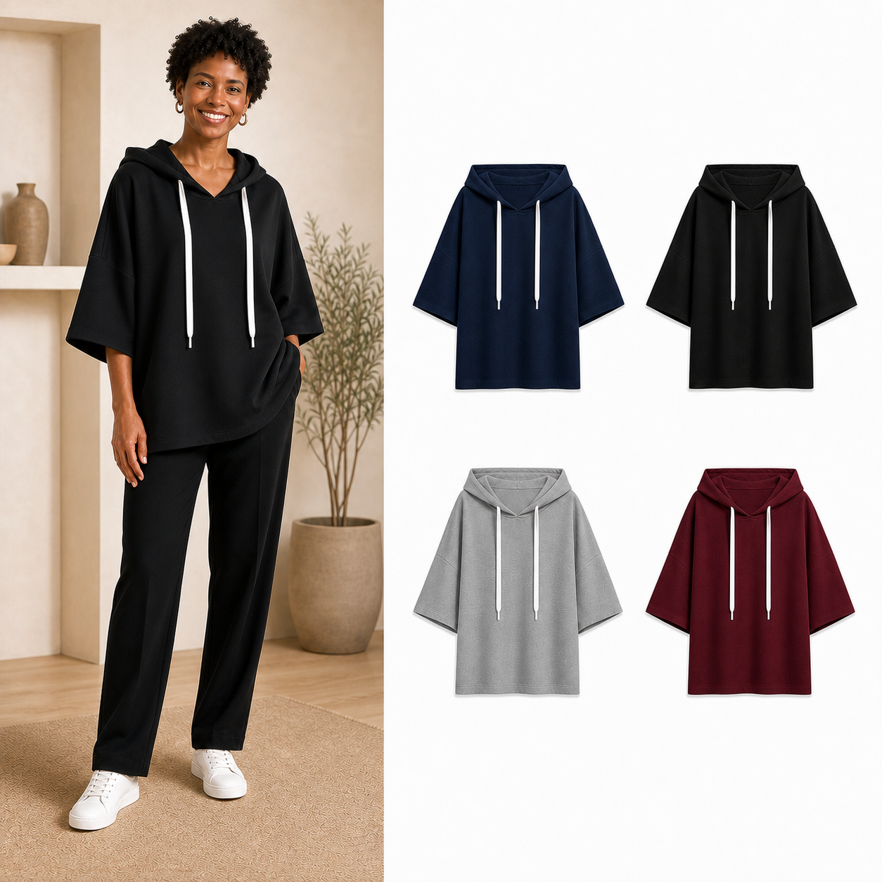 Women's oversized short-sleeve hoodie top mixed four pack A