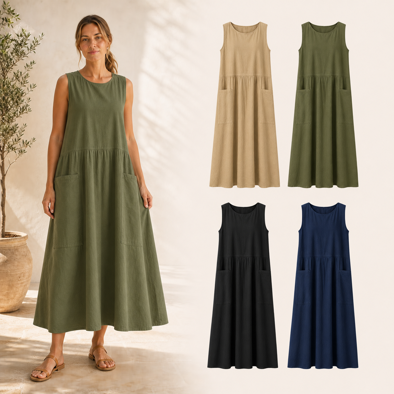 Women's loose utility maxi dress mixed four pack A