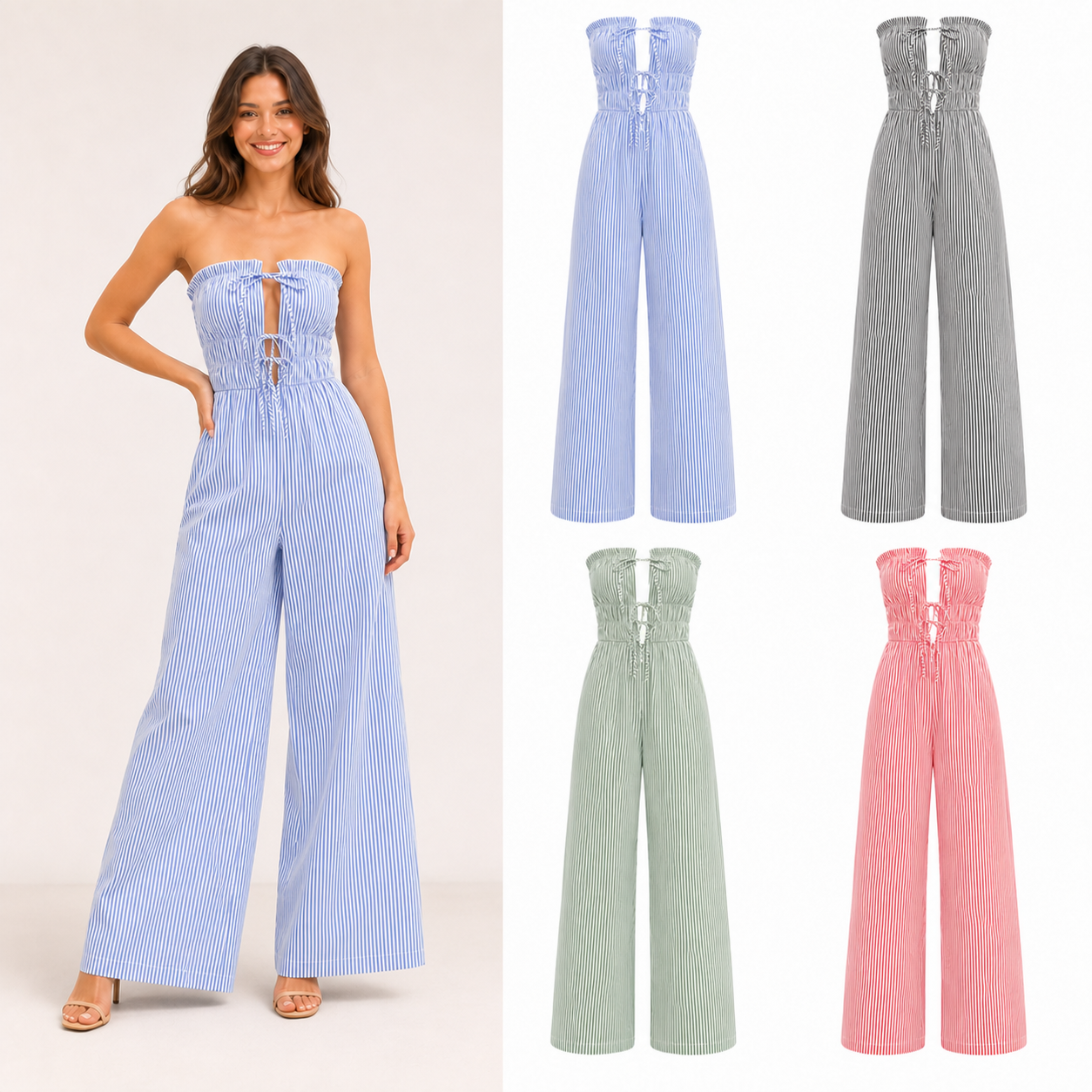 Women's striped strapless wide-leg jumpsuit mixed four pack A