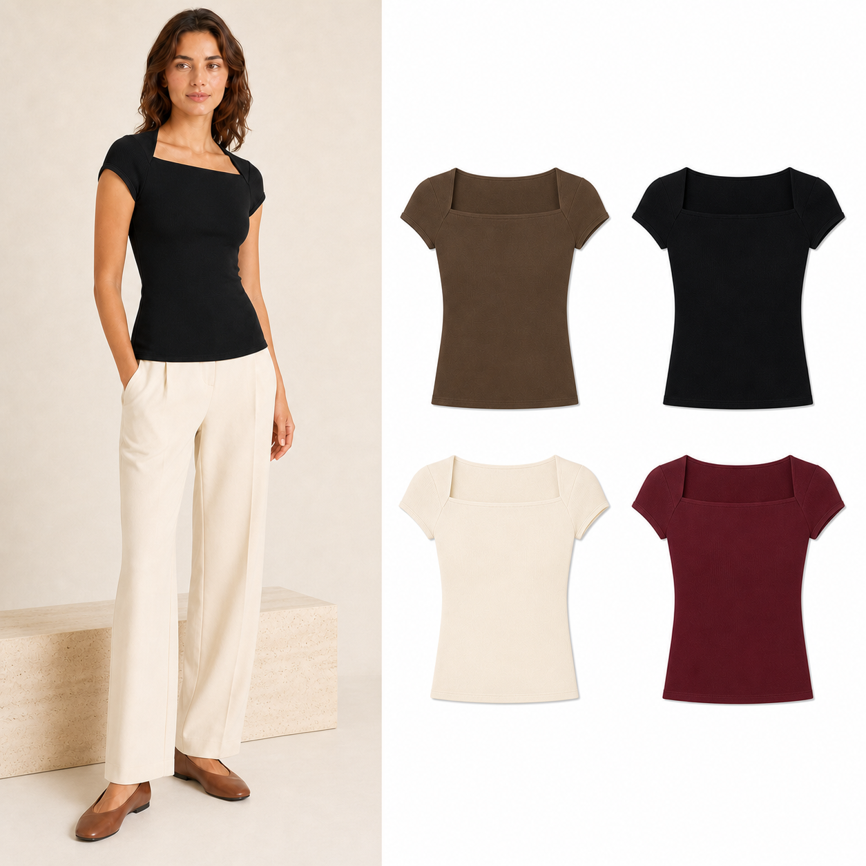 Women's square-neck ribbed top four-pack A