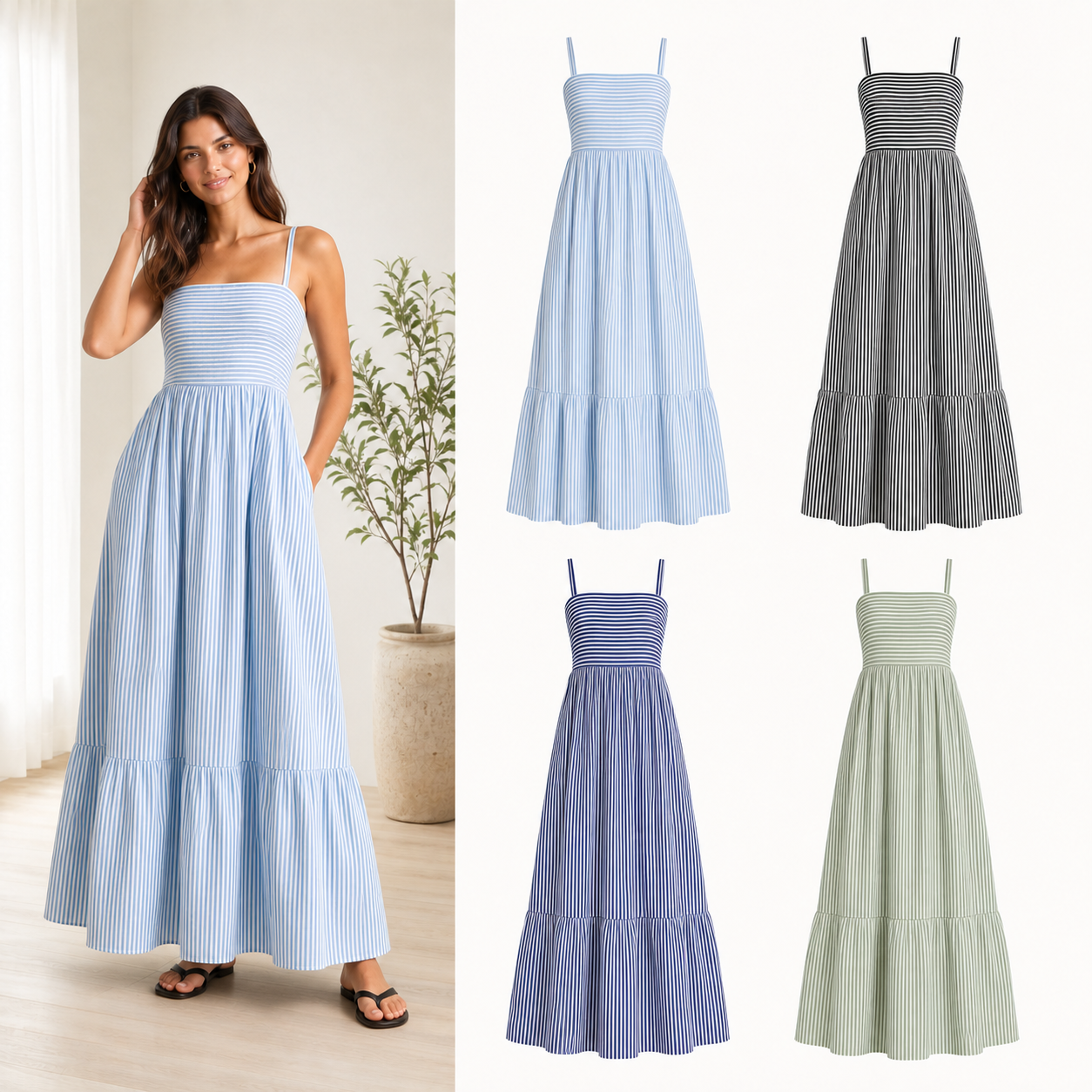 Women's striped tiered maxi dress mixed four pack A