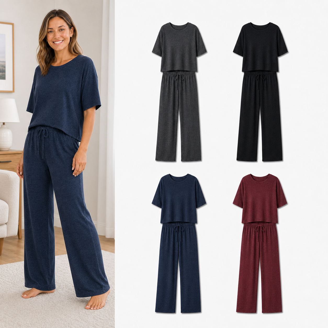 Four-color women's lounge set package A in charcoal black navy and burgundy