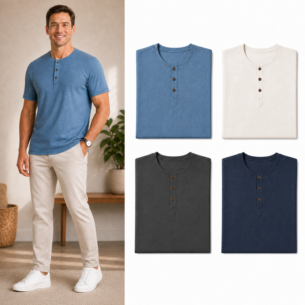 Four-color men's short-sleeve Henley package A