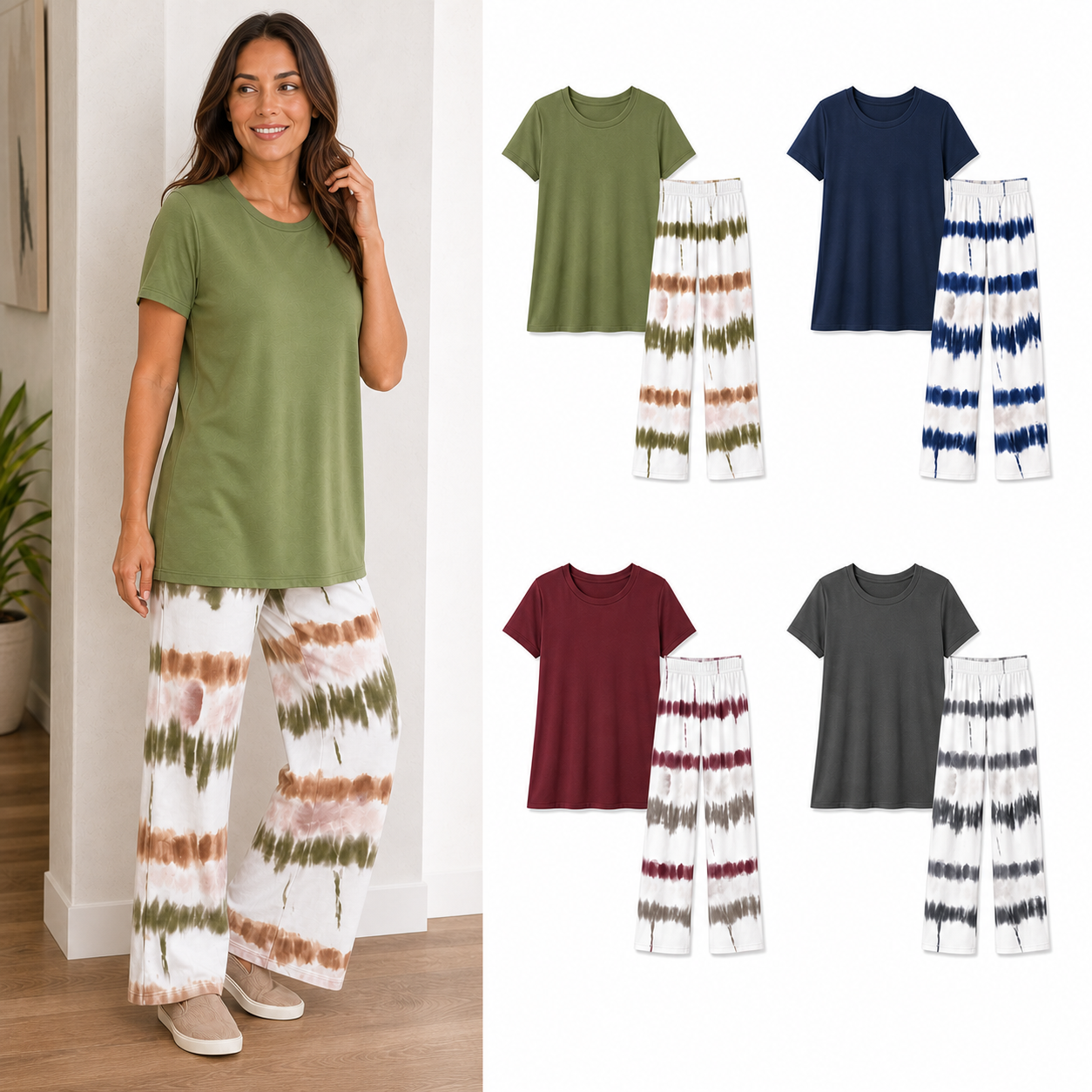 Four color women's tie dye pants lounge set package A