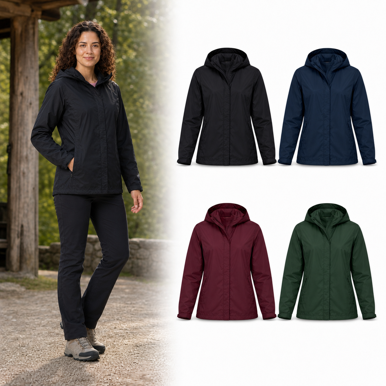 Four-color women's lightweight hooded jacket set A