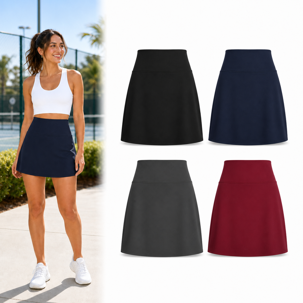 Four color women's A-line mini skirt set A