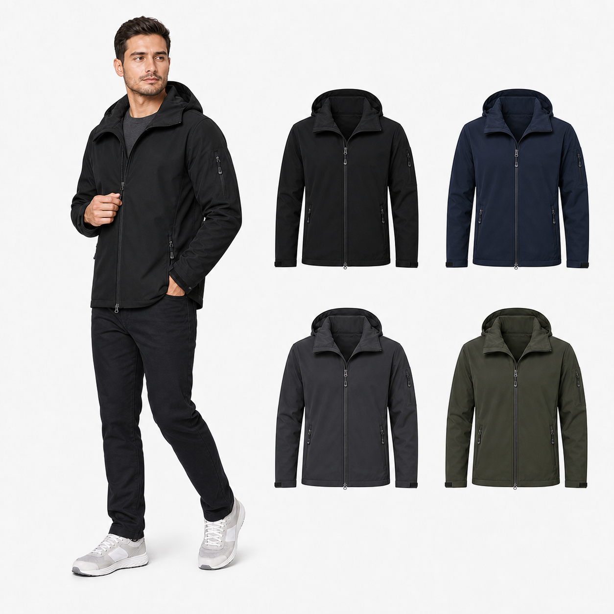 Four color men's hooded softshell jacket set A