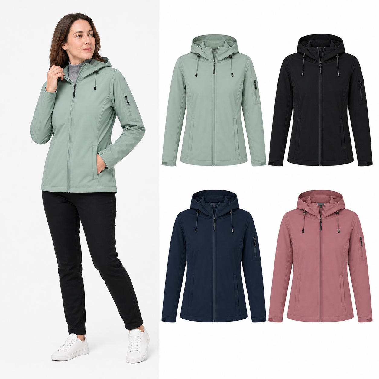 Four color women's lightweight rain jacket set A