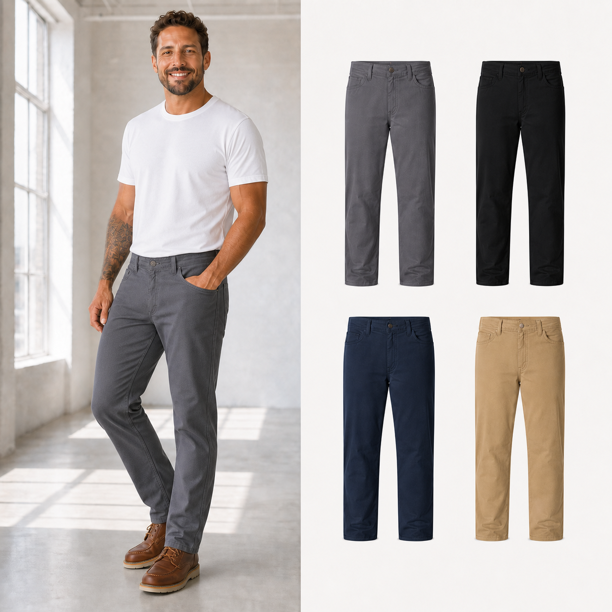 Four-color men's classic straight-fit pants set A