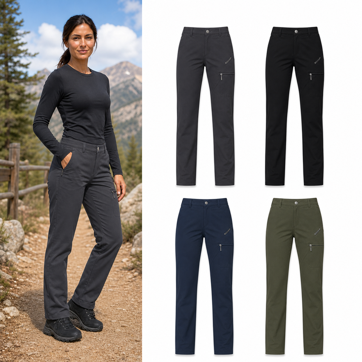 Four-color women's hiking cargo pants set A