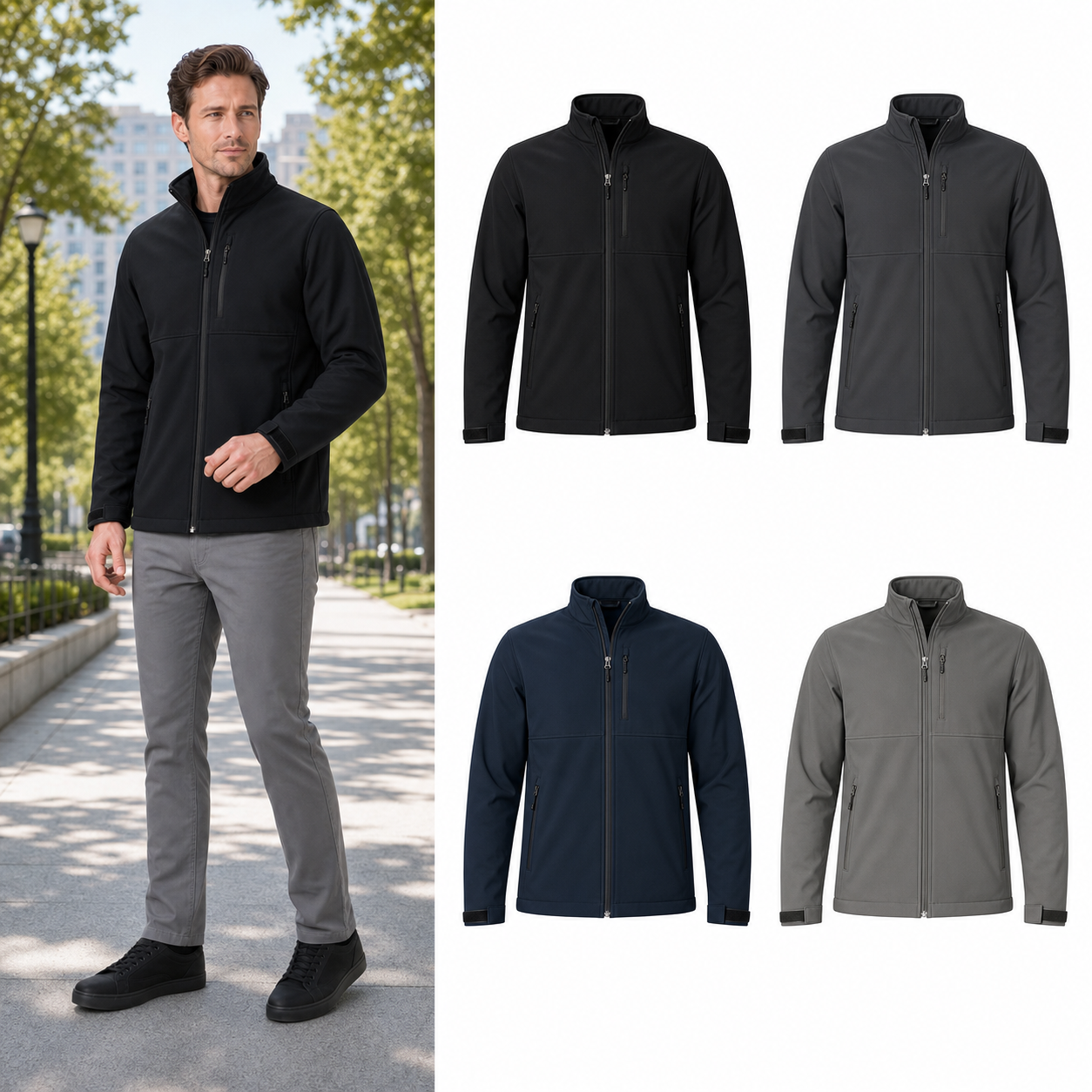 Four-color men's stand-collar zip jacket set A
