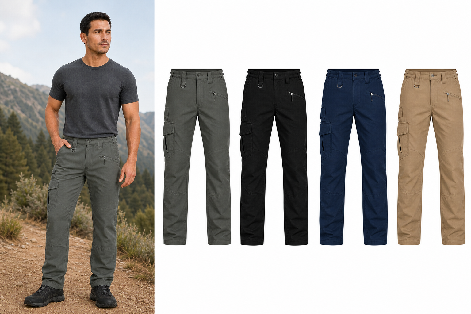 Four-color men's cargo hiking pants set A