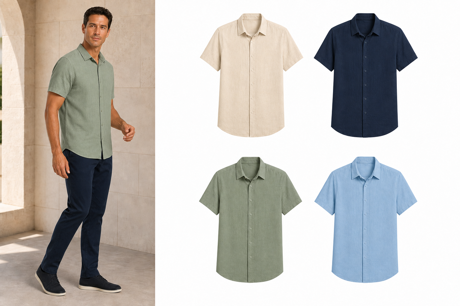Men's linen-viscose shirt mixed four pack A