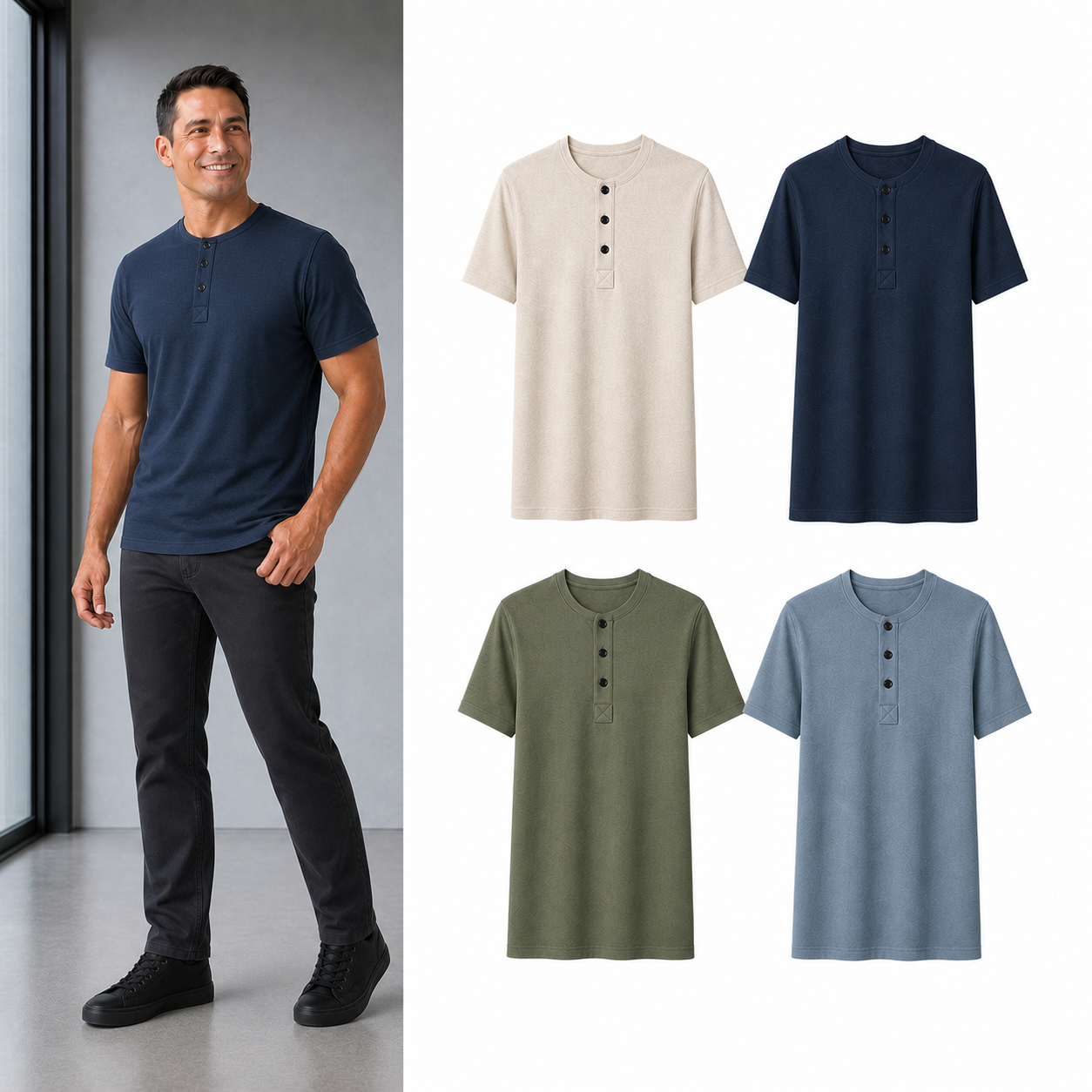 Men's textured Henley mixed four pack A