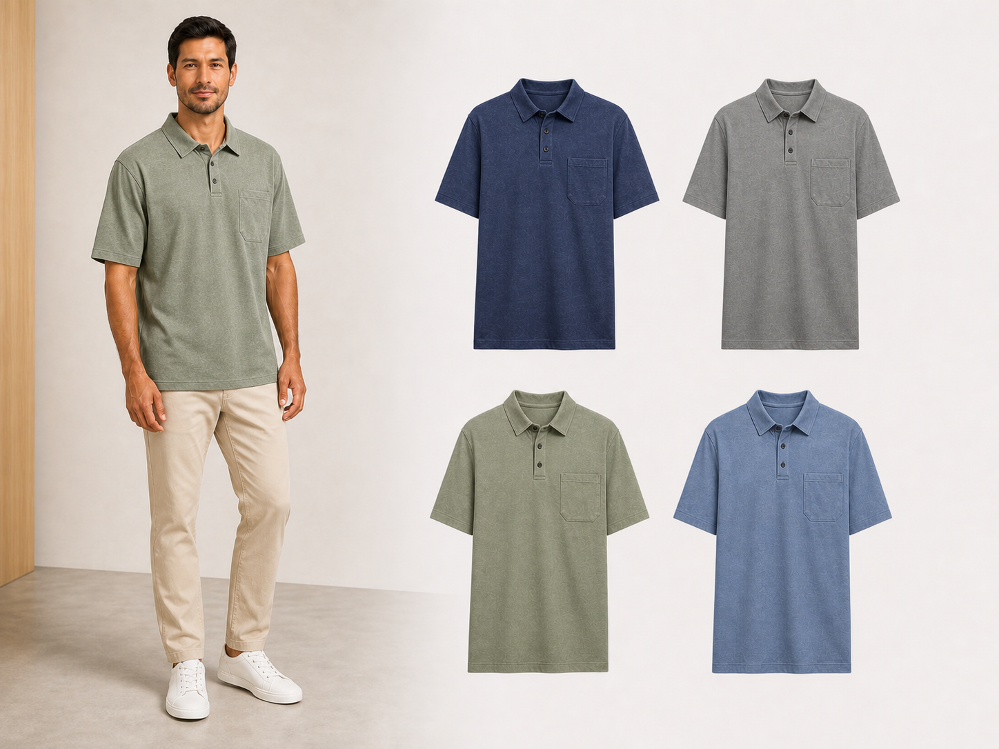 Men's washed pocket polo mixed four pack A