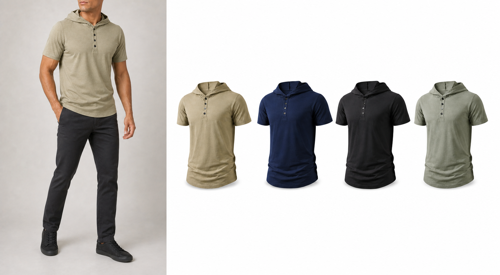 Men's hooded Henley mixed four pack A