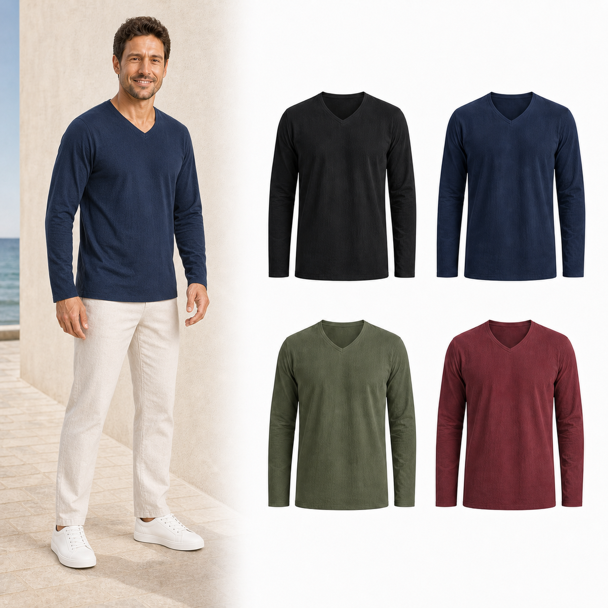 Men's long-sleeve V-neck mixed four pack A