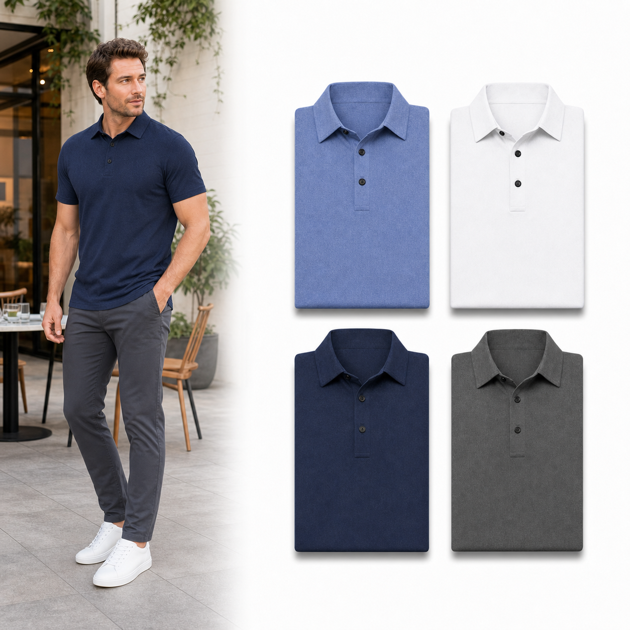 Four-color men's heather-texture polo set A