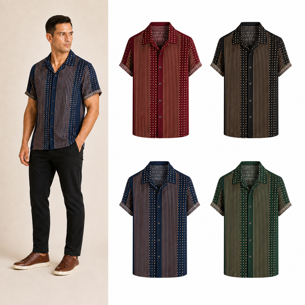 Four-color vertical stripe shirt set A