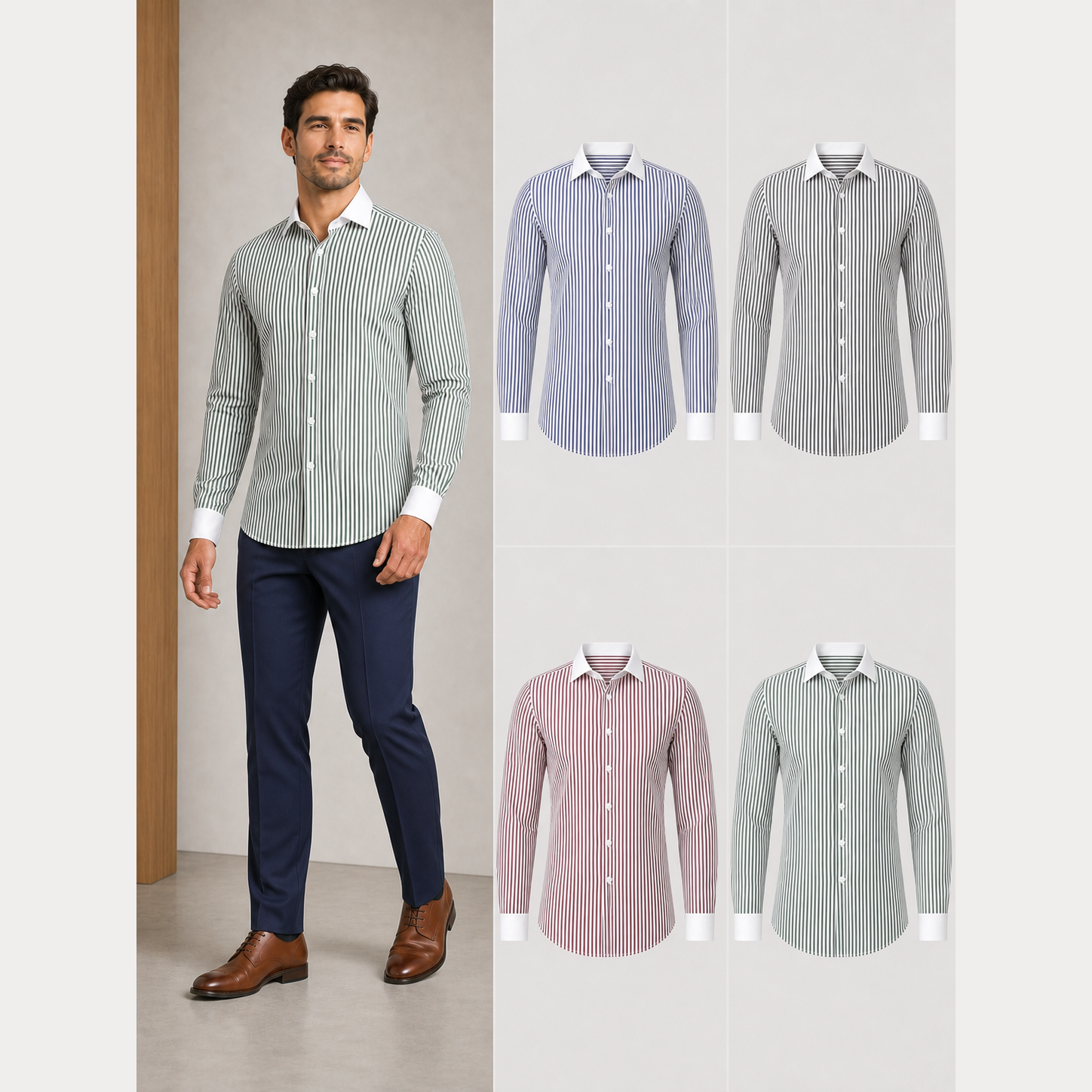 Men's contrast collar vertical stripe shirt mixed four pack A