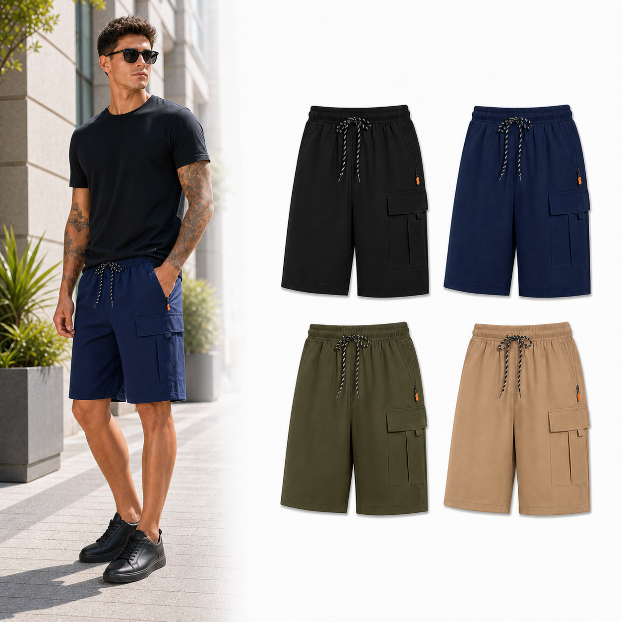 Four-color men's utility cargo shorts set A