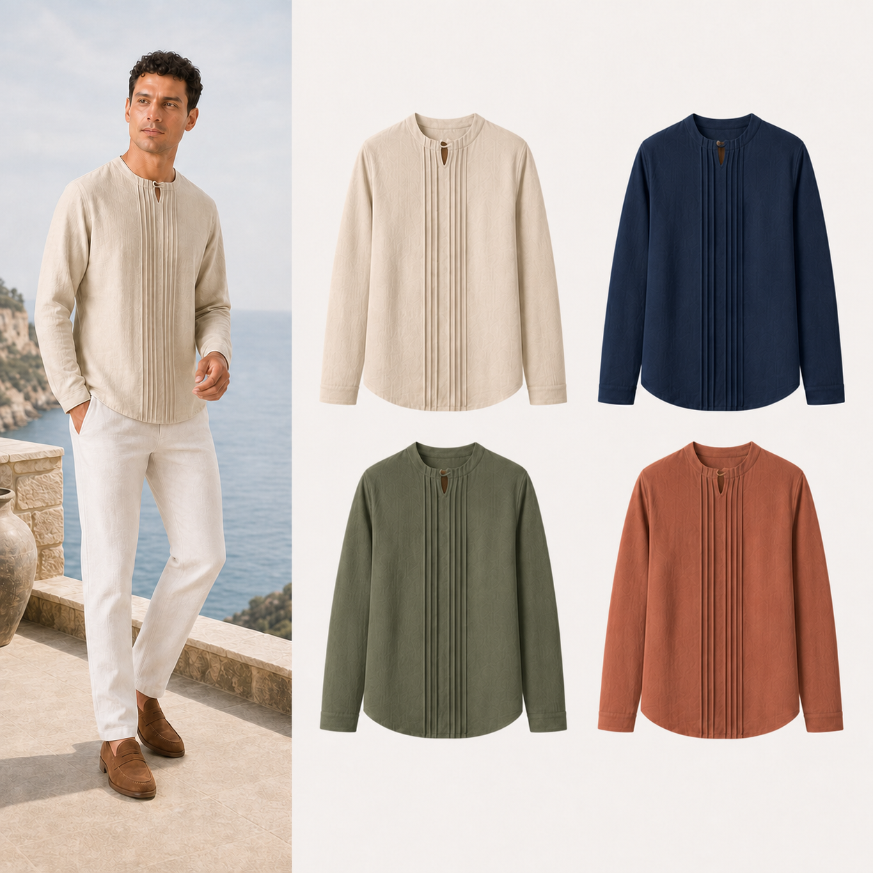 Men's pintuck keyhole shirt mixed four pack A