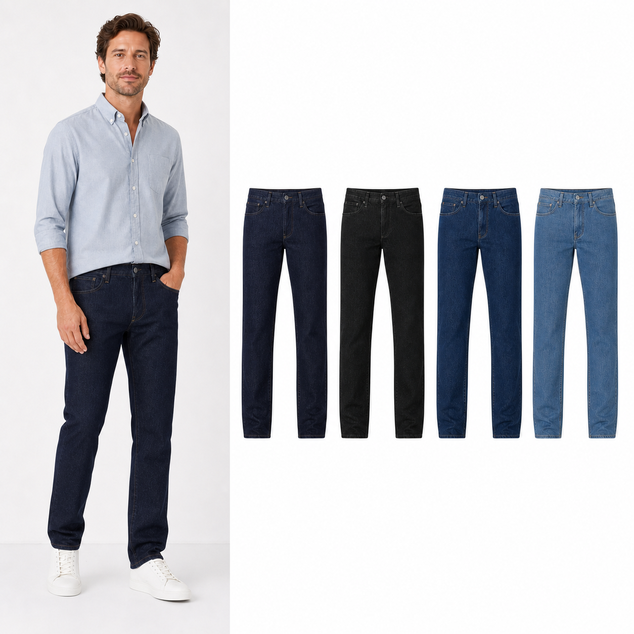 Four-wash men's regular tapered jeans set A