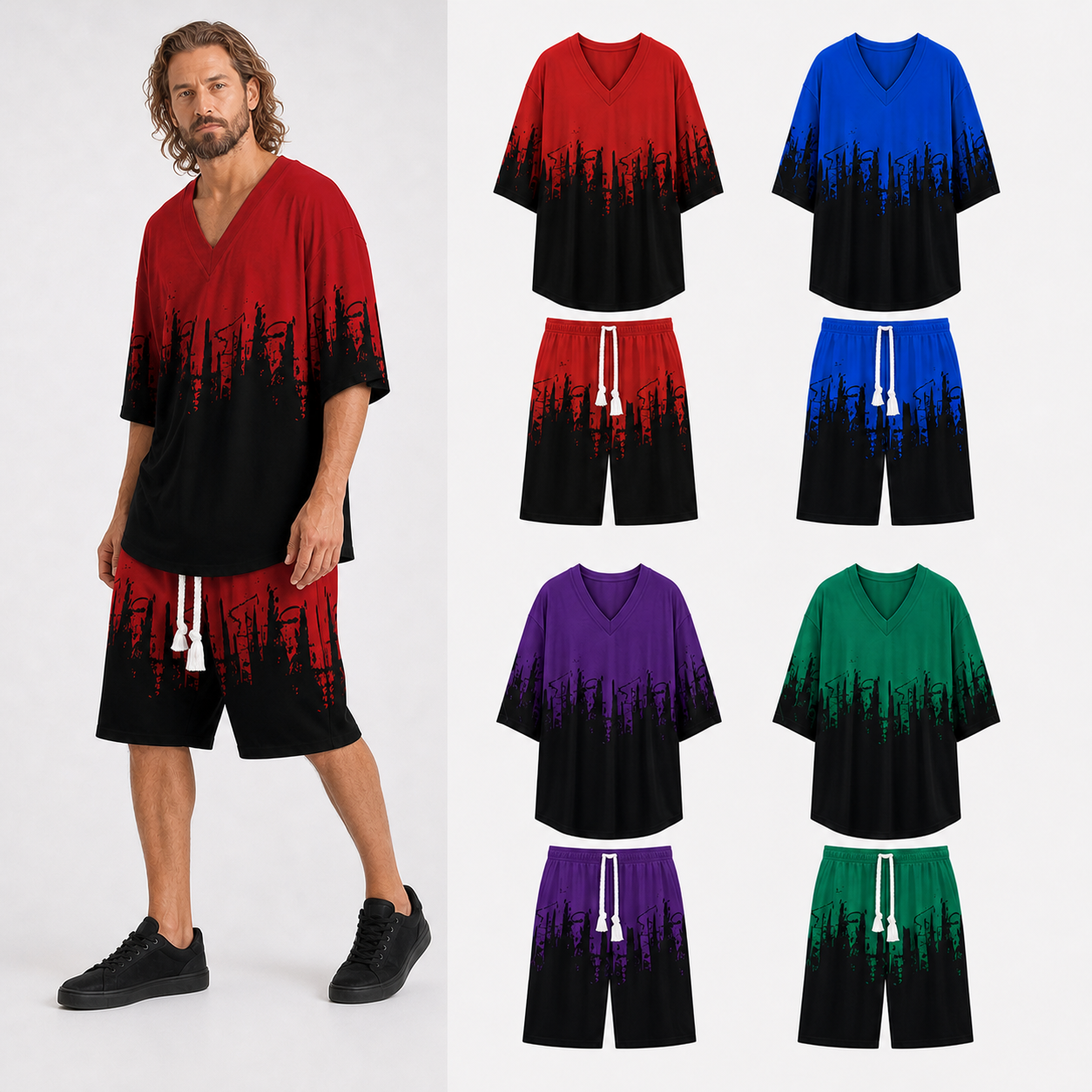 Men's city print two-piece mixed four pack A