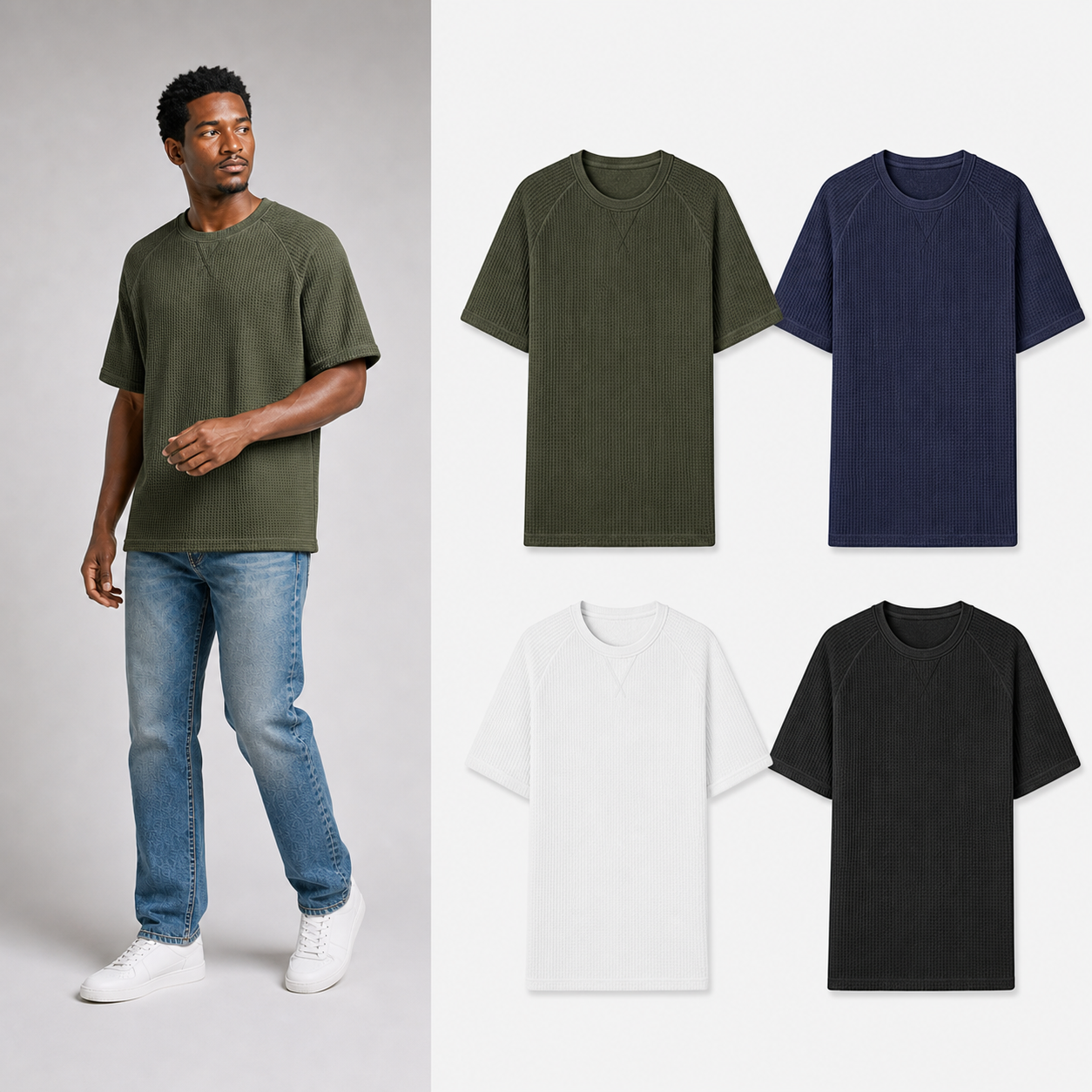 Four-pack A of men's waffle raglan T-shirts