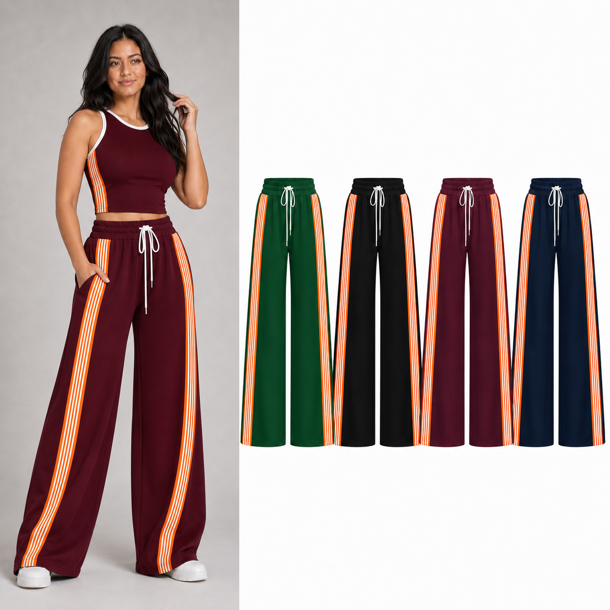 Women's contrast stripe wide-leg two-piece set mixed four pack A