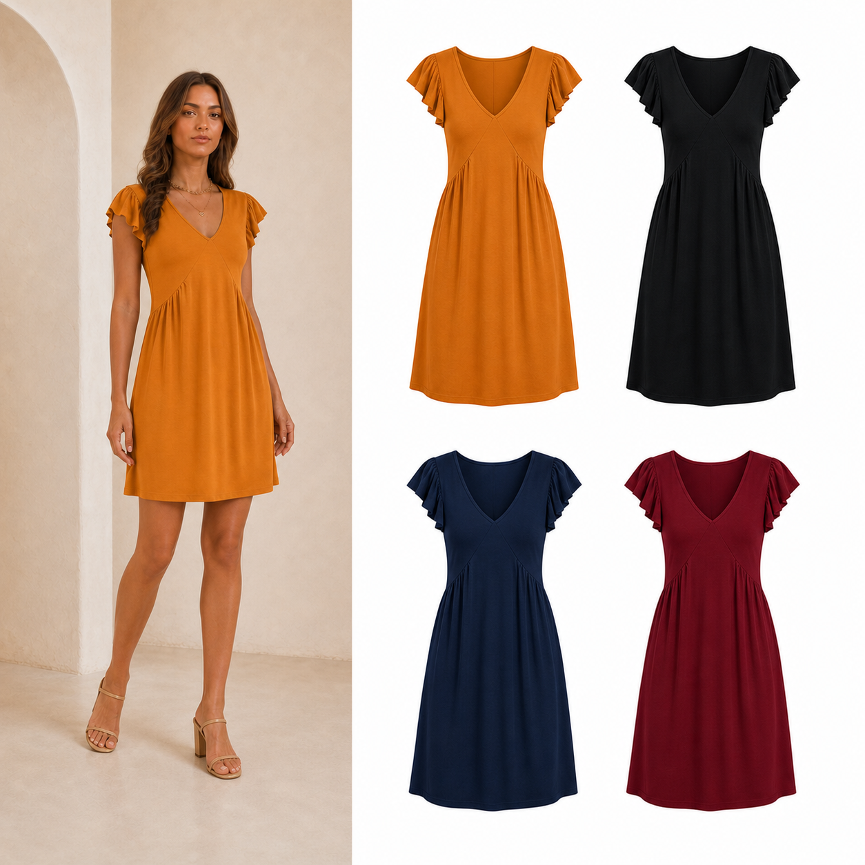 Women's flutter sleeve empire dress mixed four pack A
