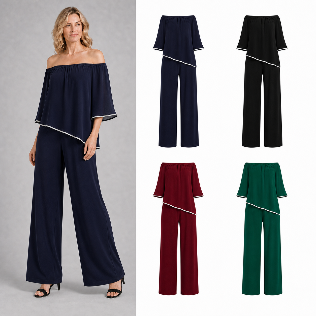 Women's off-shoulder wide-leg two-piece set mixed four pack A