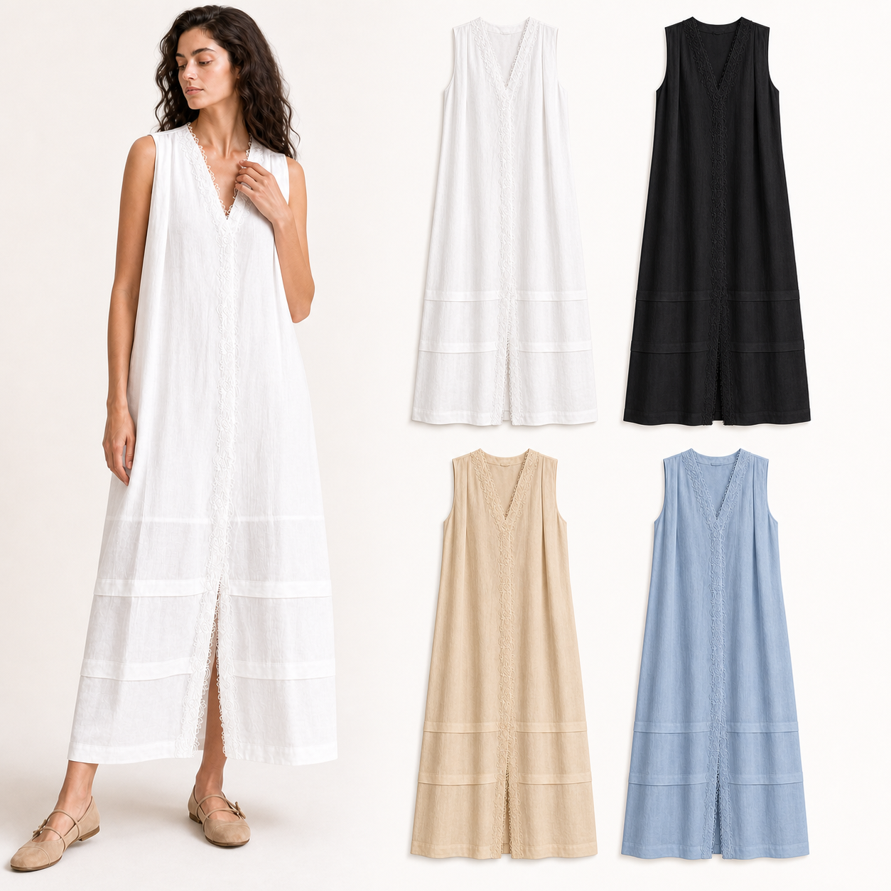 Women's lace-trim maxi dress mixed four pack A