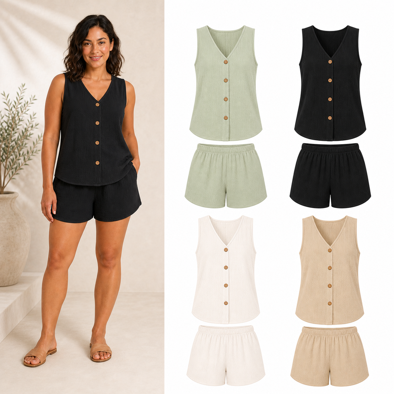 Women's crinkle top and shorts mixed four-pack A