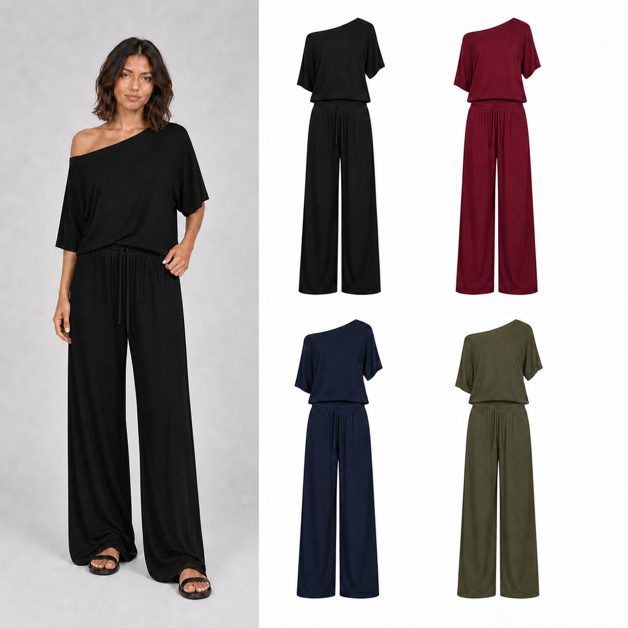 Women's one-shoulder wide-leg set mixed four pack A