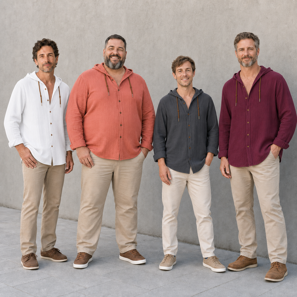 Four men wearing shirt colors from four pack B