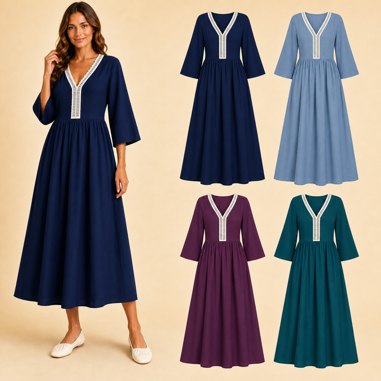 Women's contrast-lace dress mixed four pack B