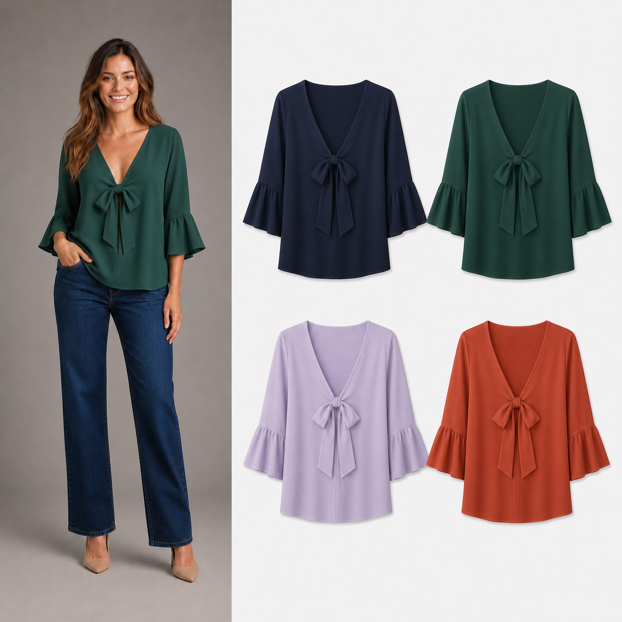 Women's tie-front blouse mixed four-pack B