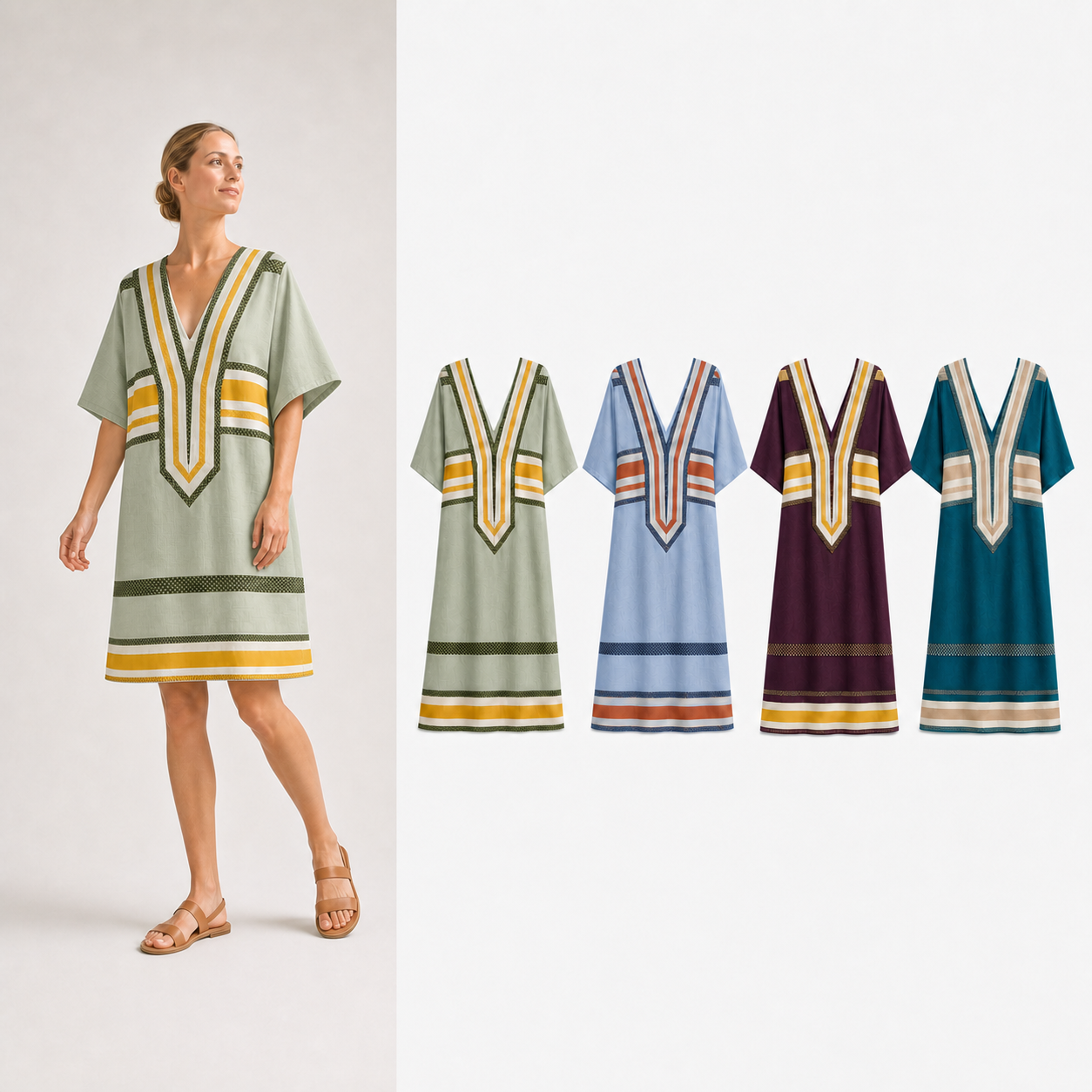 Women's geometric trim kaftan mixed four pack B