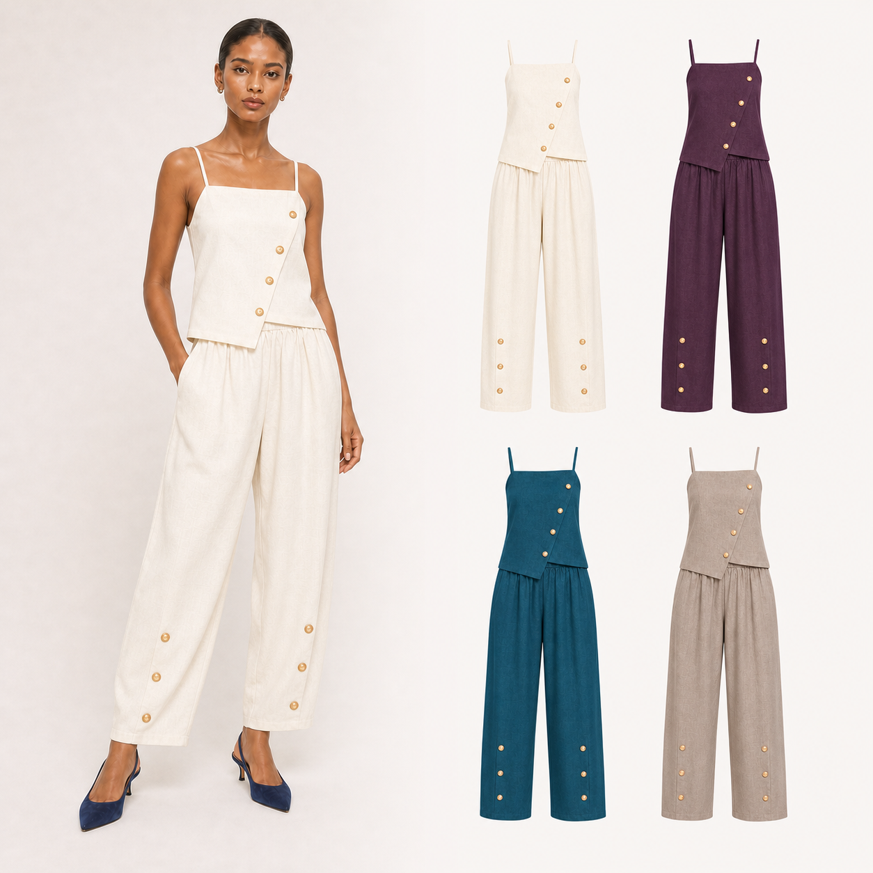 Women's asymmetric button two-piece set mixed four pack B