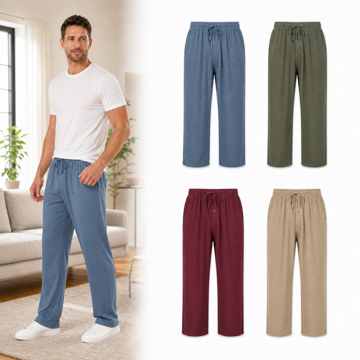 Four color men's knit lounge pants set B