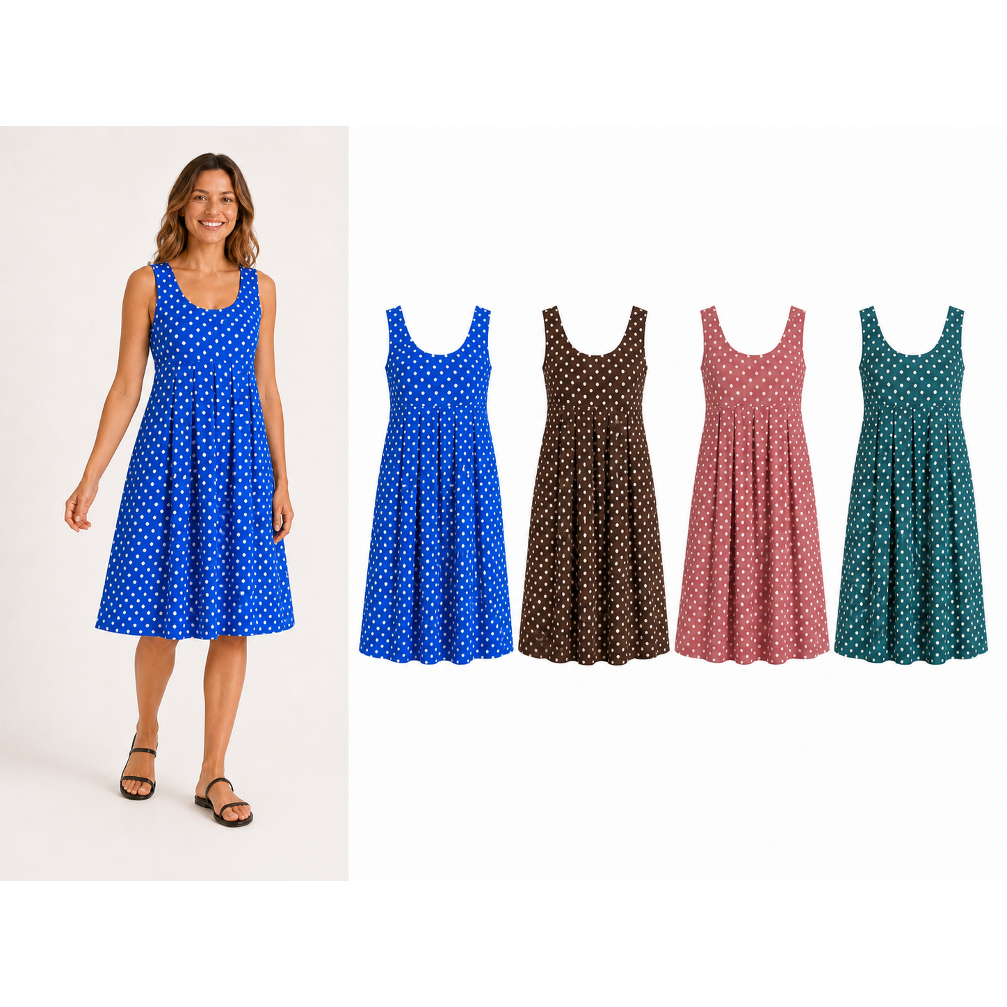 Women's polka dot empire-waist swing dress mixed four pack B