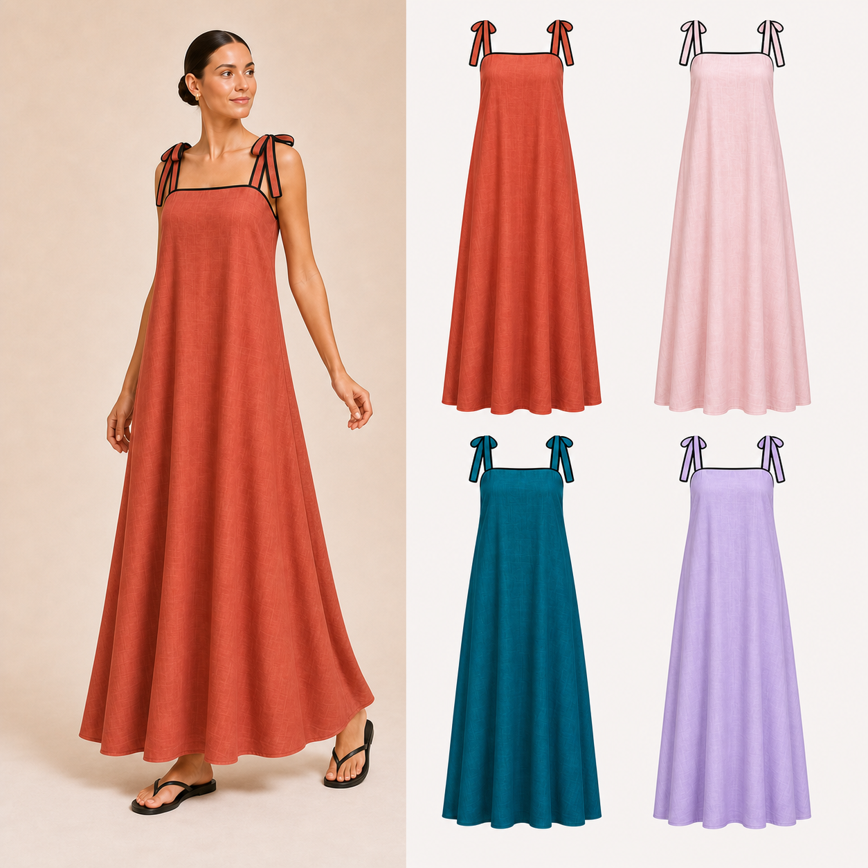 Women's tie-shoulder maxi dress mixed four pack B