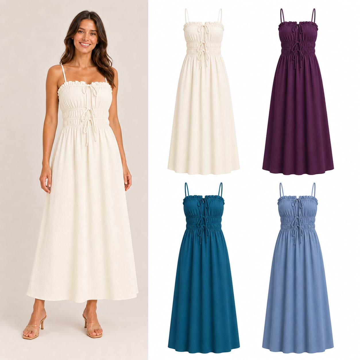 Women's ruched drawstring maxi dress mixed four pack B